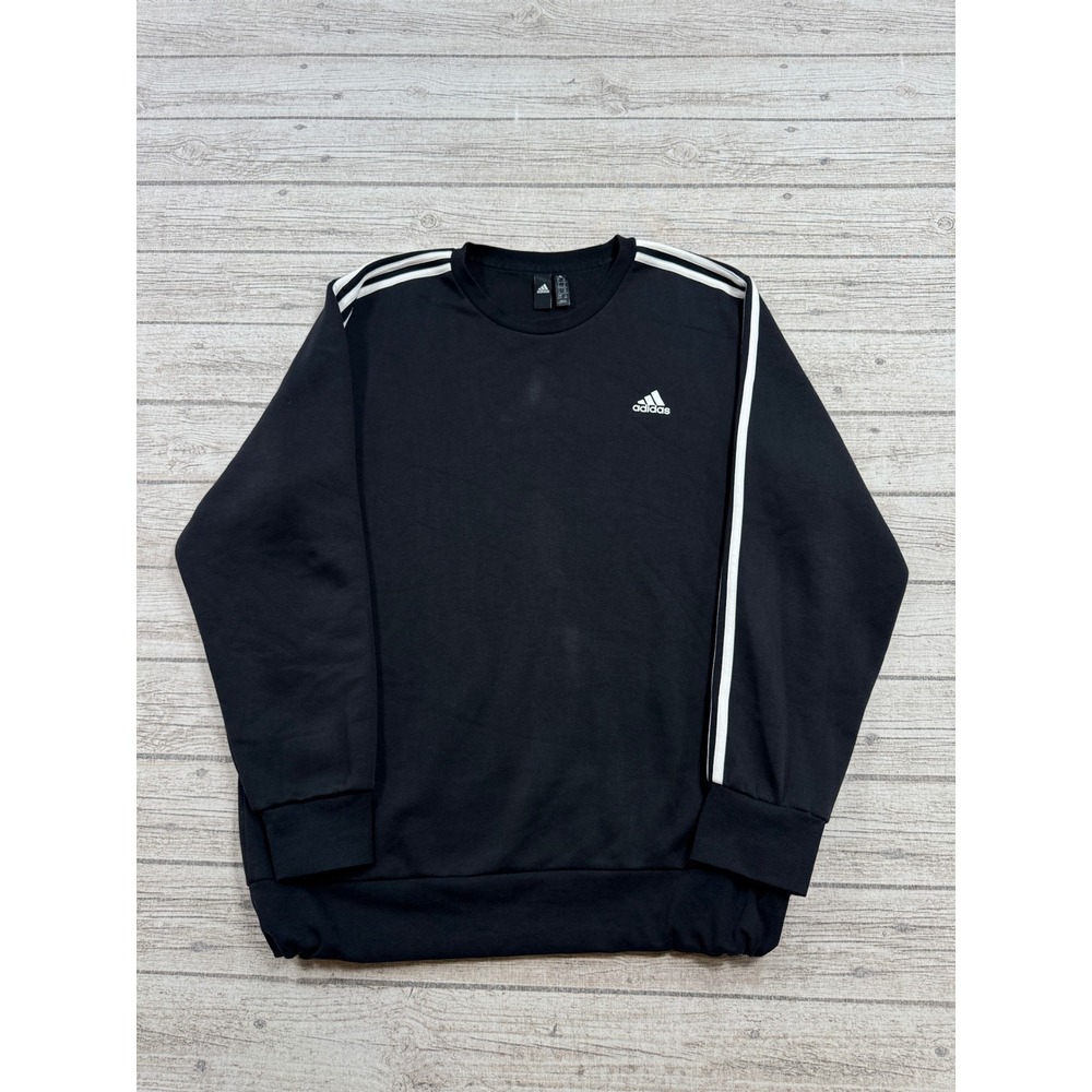 Adidas Originals Sweatshirt Men's XL Black 3-Stripes Fleece Crewneck Pullover
